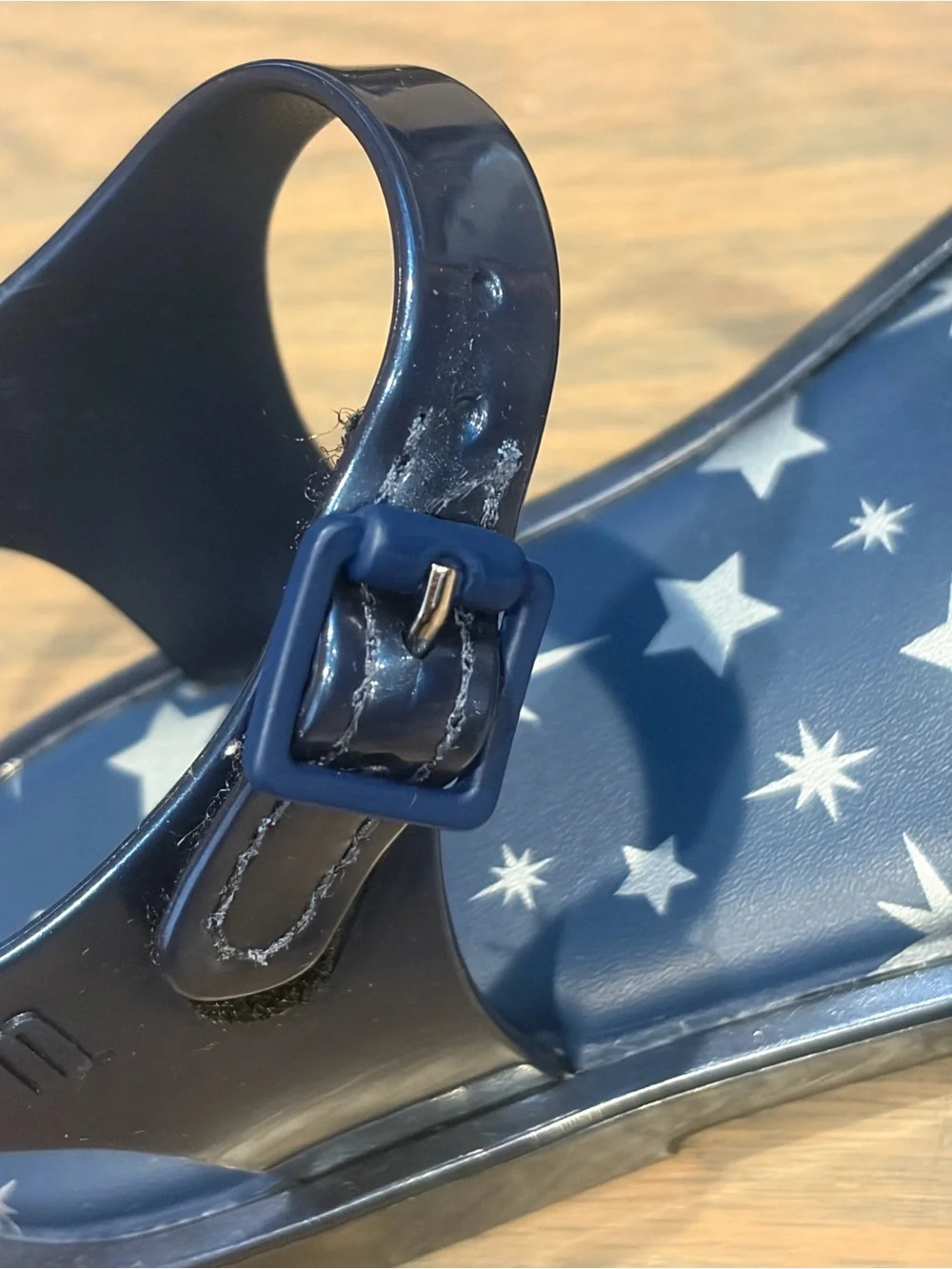 Mini Melissa Navy Star Jelly Sandals with Bow and Silver Star Accent. Never worn